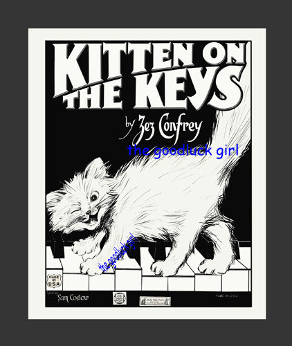 Vintage 1922 Kitten On The Keys 8x10 White Cat Piano Sheet Music Art Print