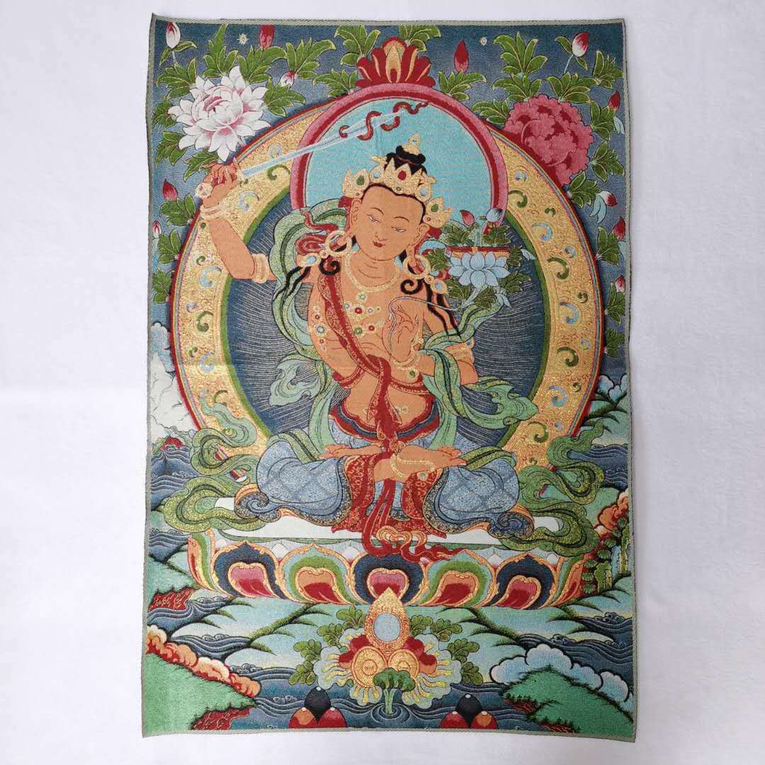 36" Tibet Tibetan Cloth Silk Wenshu Manjushri Kwan-yin Tangka Thangka Mural 498