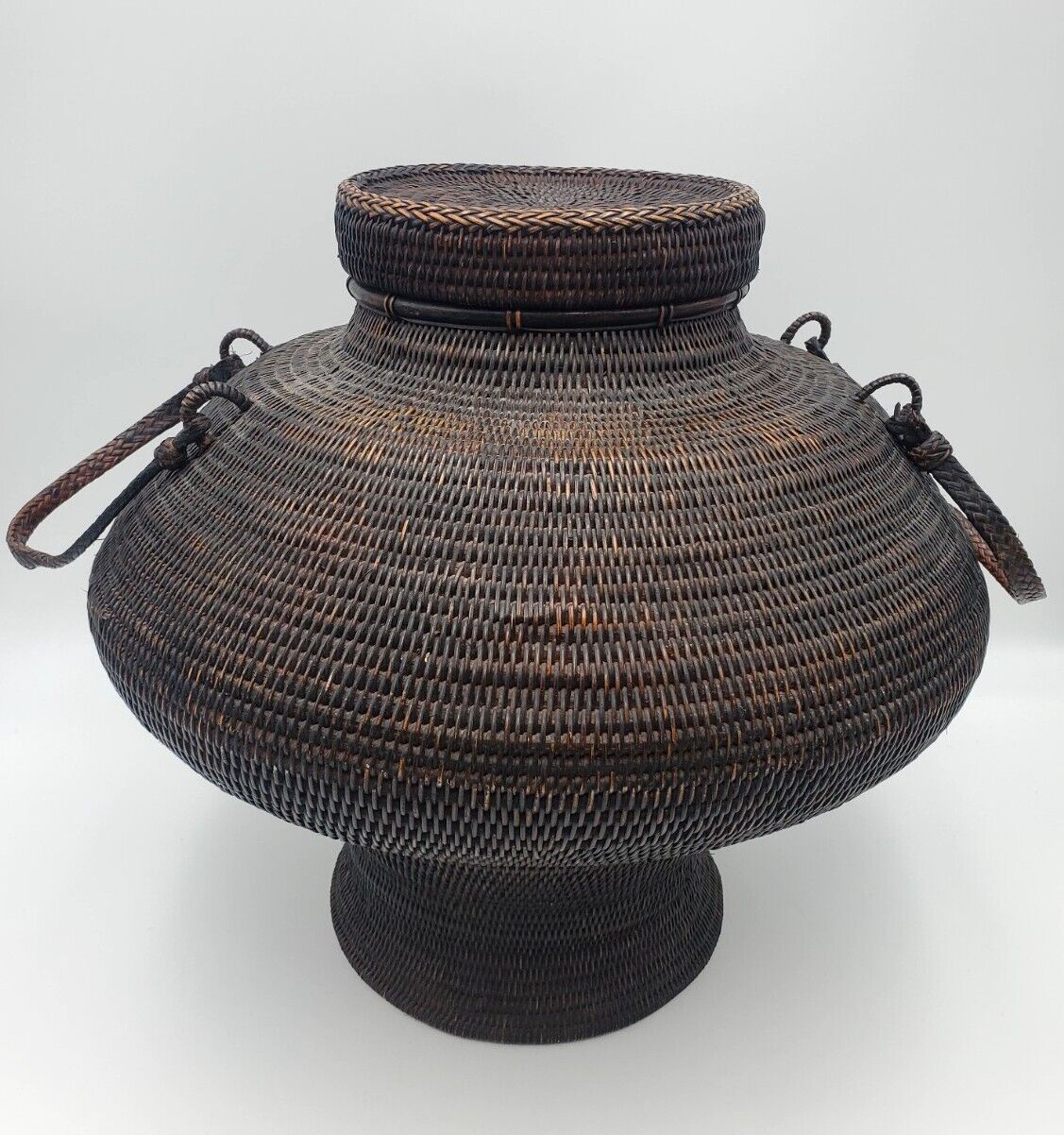 Vintage Large Chinese Wood Woven Rice Basket Grain Pail Fisherman Water Bucket