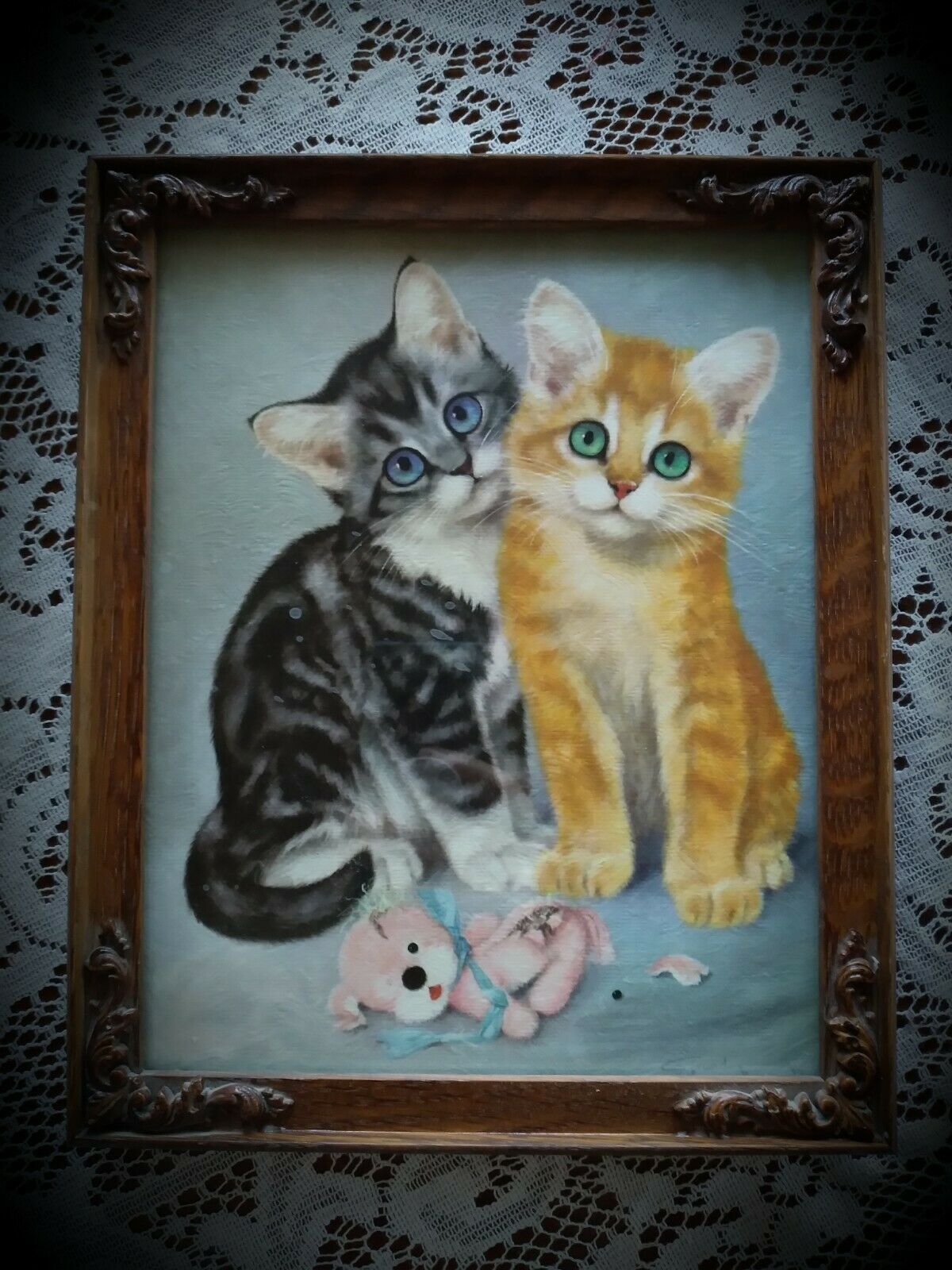 Vintage Girard "cats" No. 322 Litho. 8x10 Antique Frame