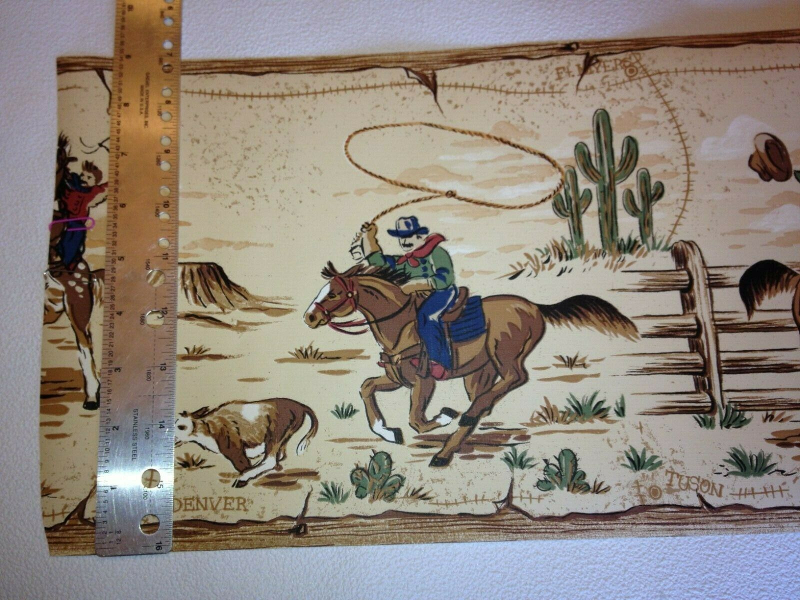 Cowboys On Horses Prepasted Wallpaper Border #kz4271b