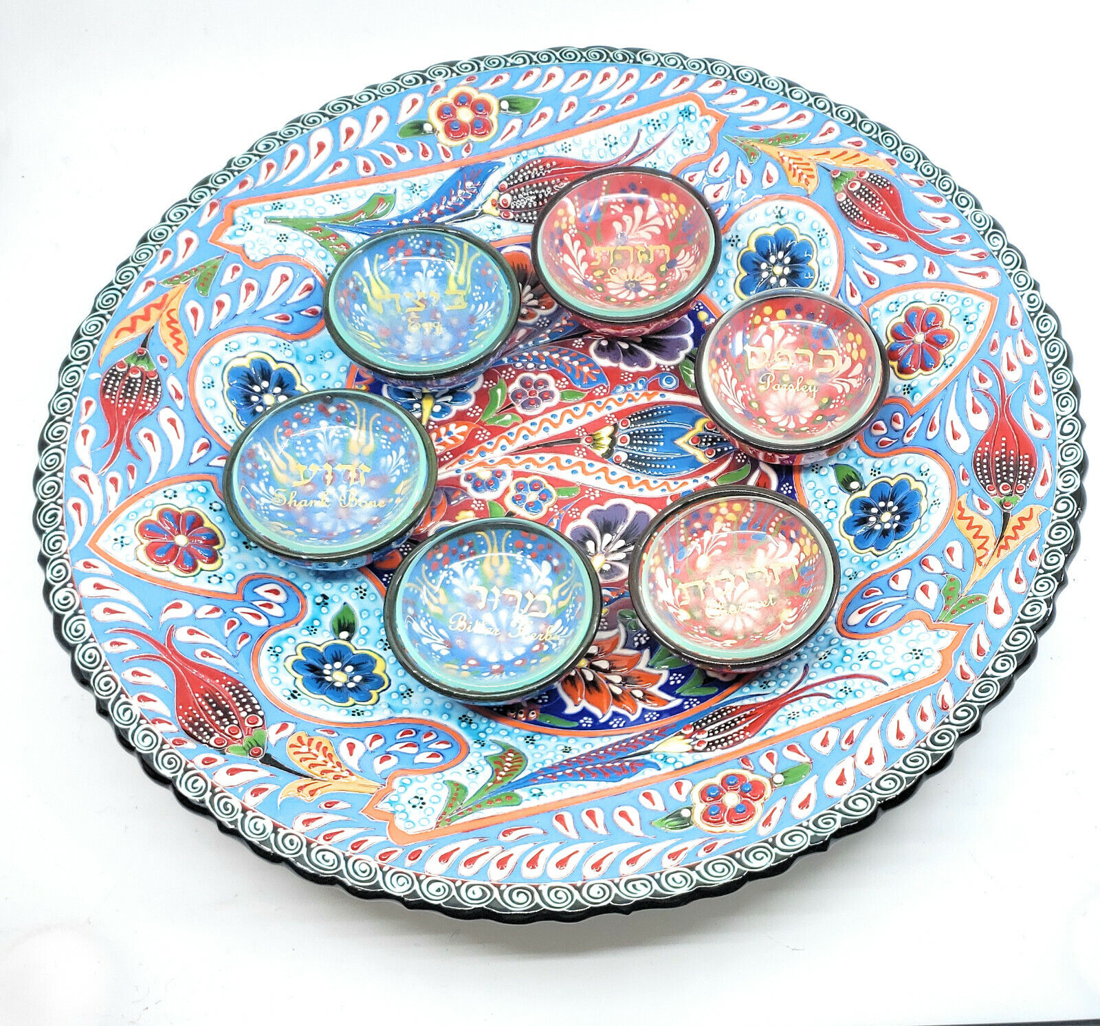 Unique Large Seder Plate Handmade Of Turkish Traditional Ceramic Pottery 16"
