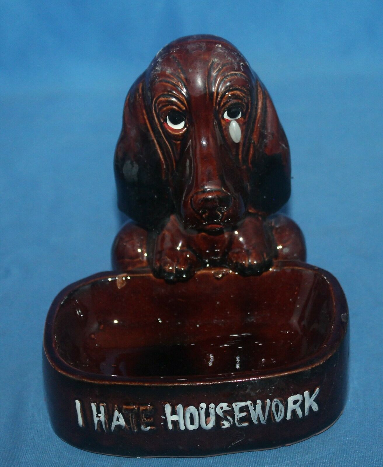 Nice Vintage Enesco Imports "i Hate Housework" Brown Dog Ceramic Trinket Tray