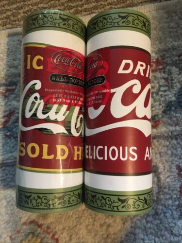 Coca Cola Wall Paper Border Genuine Vtg Collectible Coke Bottle Red Green 2 Roll