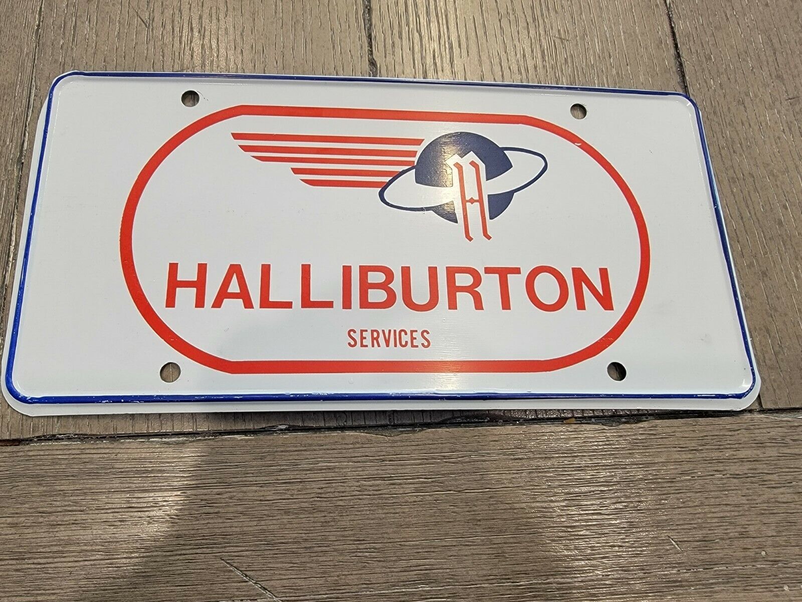 Vintage Halliburton Services Metal License Plate