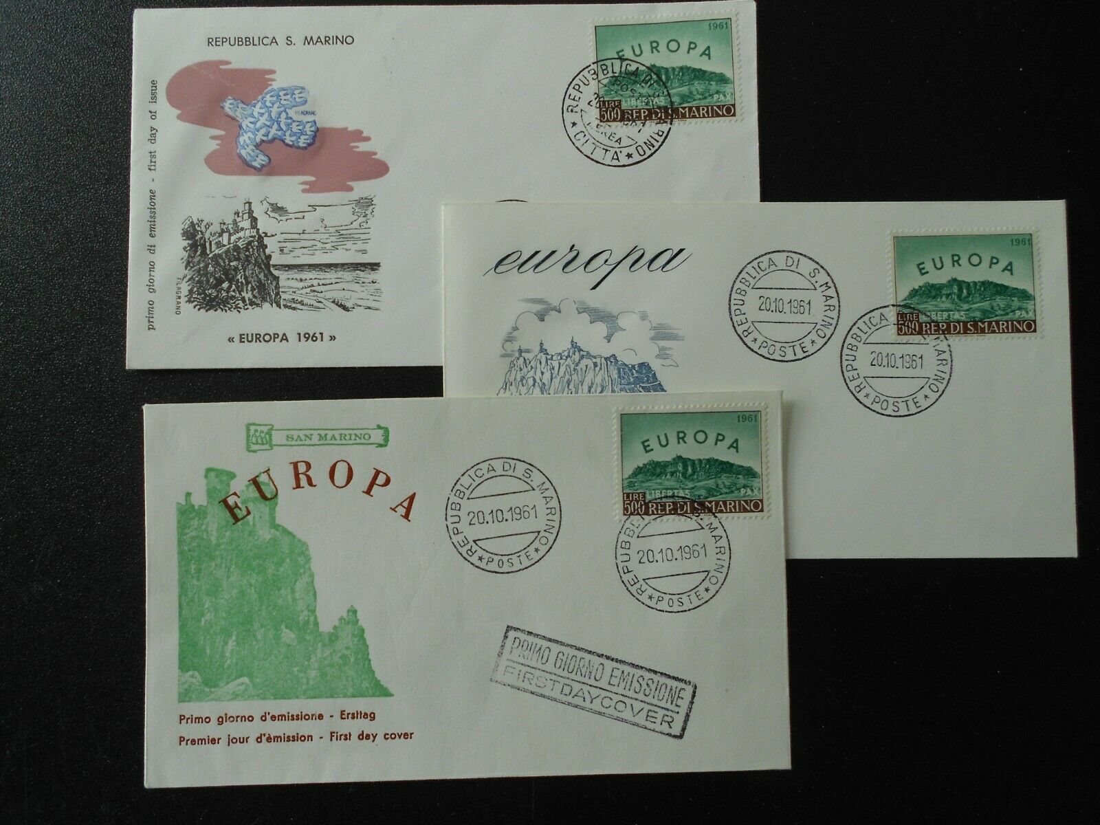 1961 San Marino, 3 Different Fdc's "europa" Mi 700, Cat.val = 66.00€, Used!