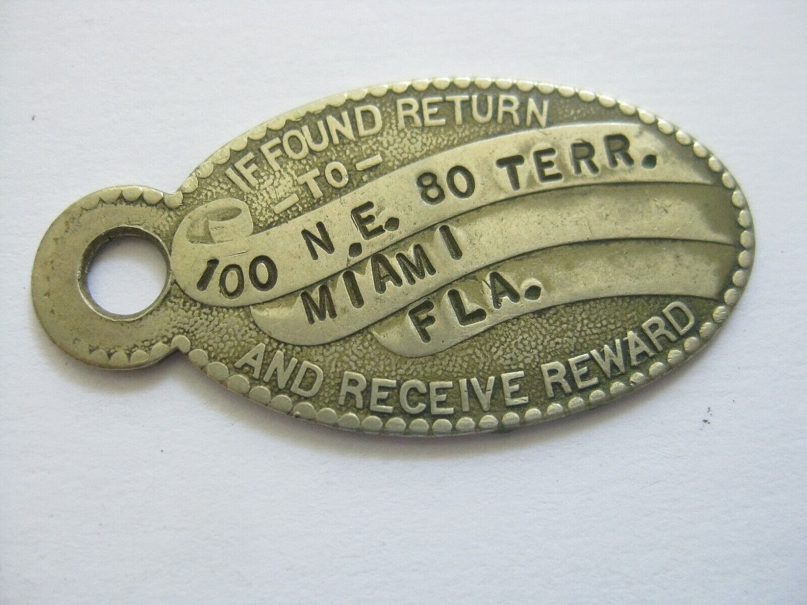 Vintage Keychain Fob If Found Return To And Receive Reward Antique Miami Florida