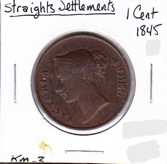 1845 Straits Settlements 1 Cent (km-3)  Copper