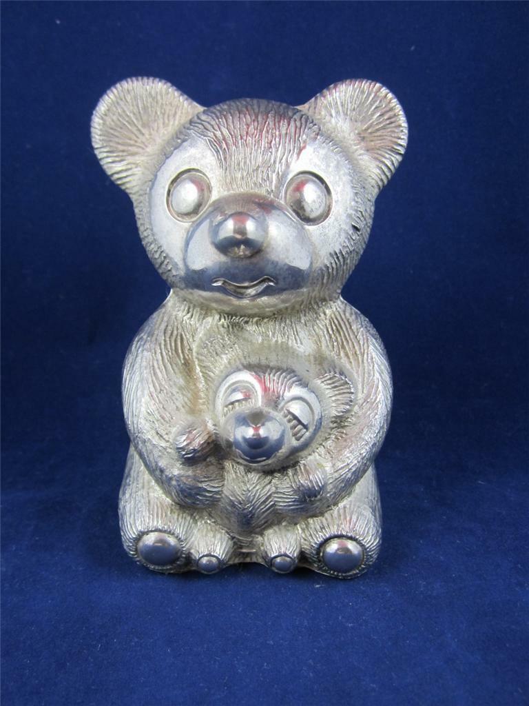 Vintage Godinger Silver Plated Metal Teddy Bear Still Piggy/coin Bank Figurine