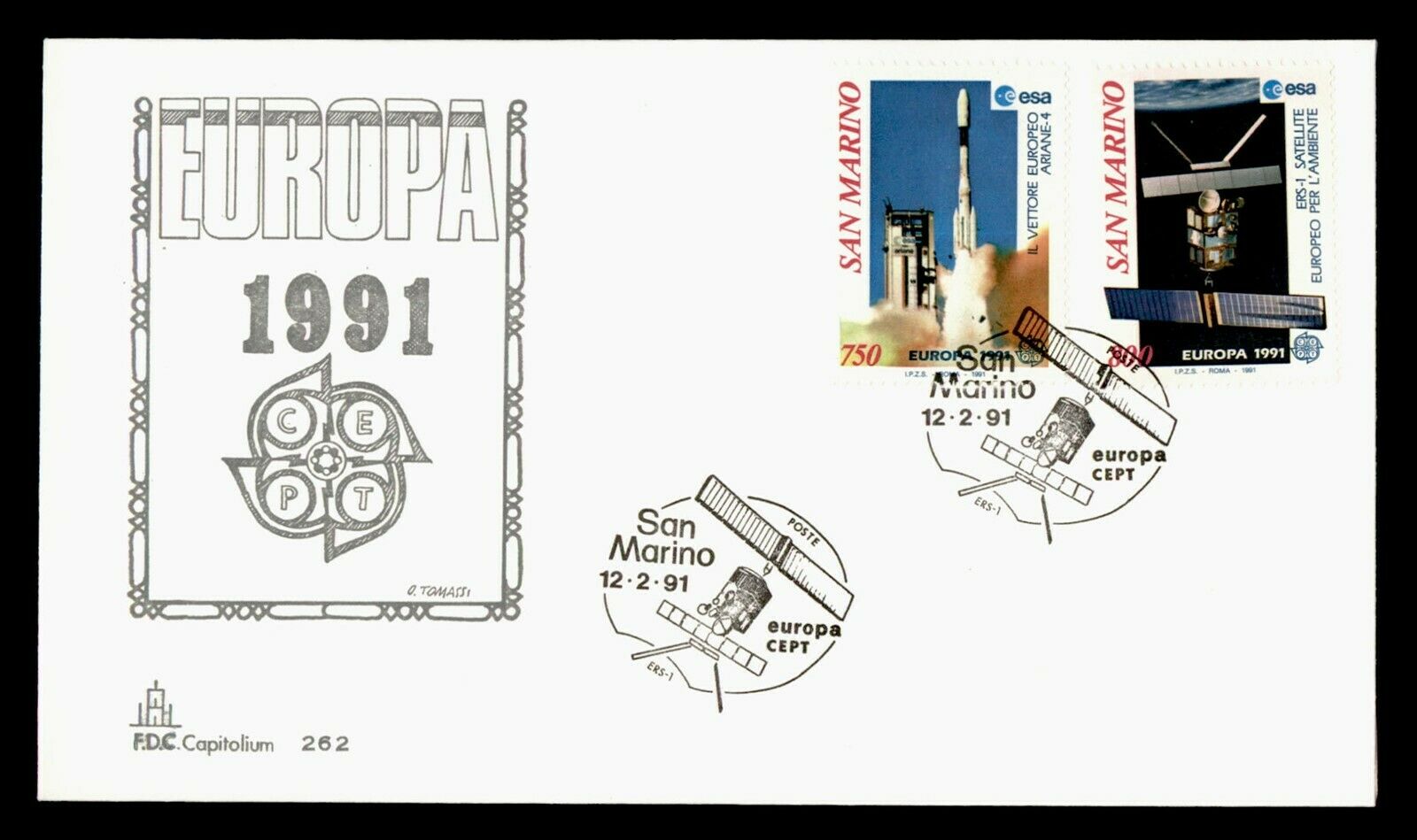 1991 San Marino Fdc Space Europa Cept Cachet Combo