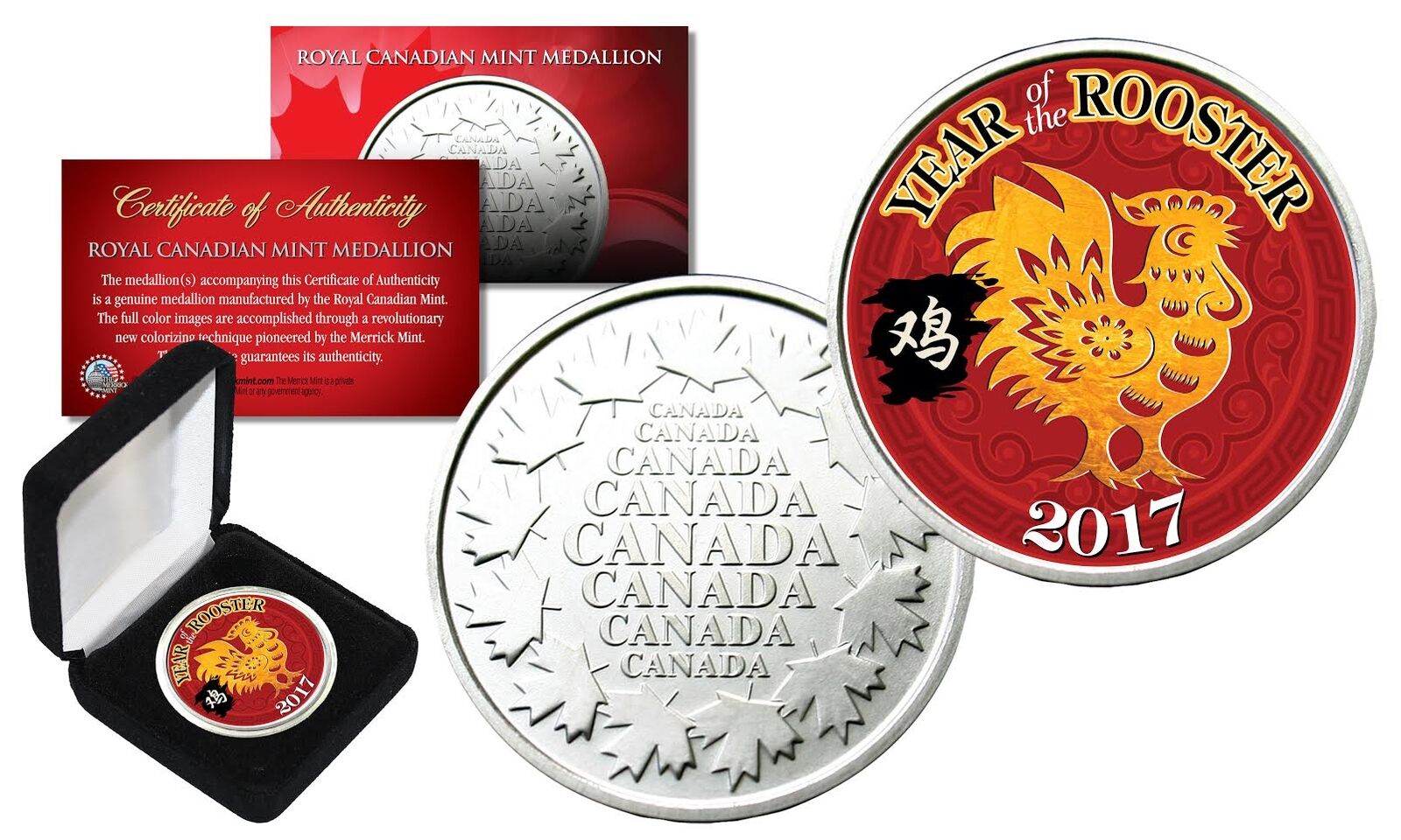 2017 Chinese New Year Of The Rooster Royal Canadian Mint Medallion Coin With Box