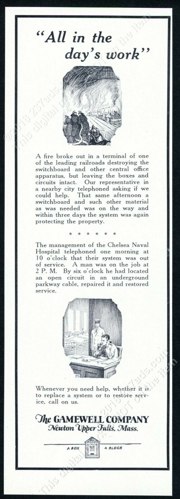 1930 Gamewell Fire Alarm Box Chelsea Naval Hospital Art Vintage Print Ad