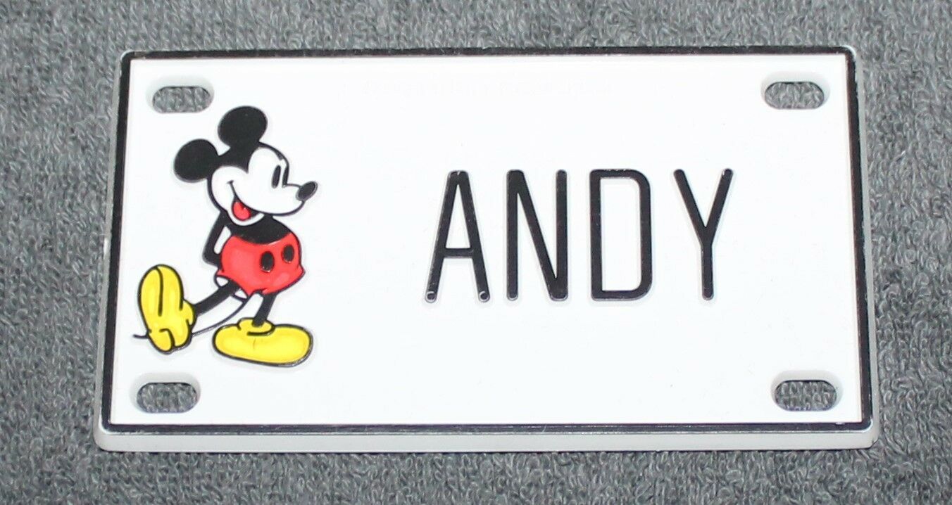 Vintage Walt Disney Prod. Mickey Mouse Name Andy Plastic License Plate