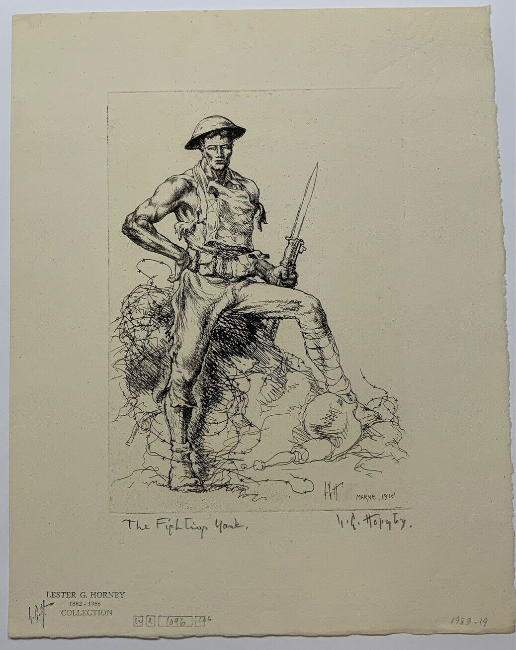 Lester Hornby 'the Fighting Yank 1918' World War 1 American Army Soldier Etching