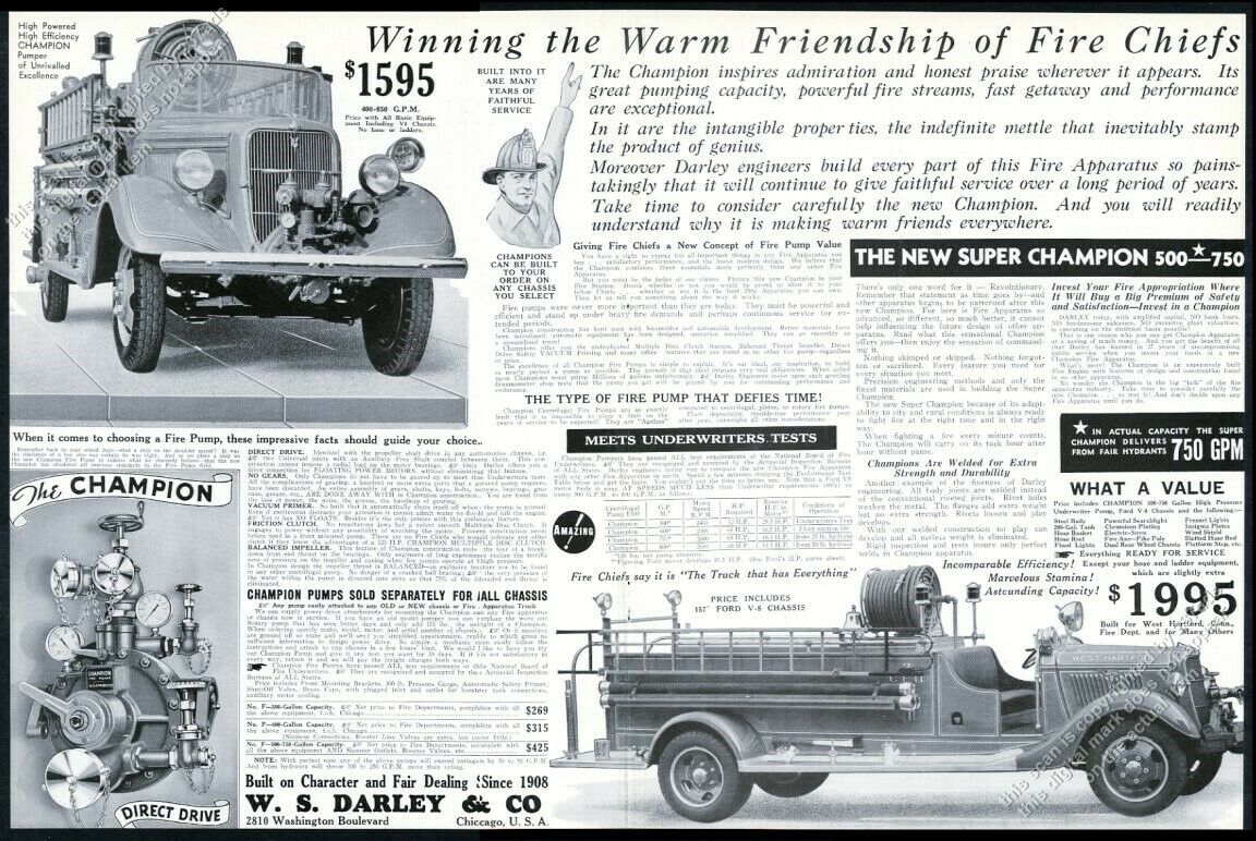1935 West Hartford Connecticut Fire Engine Truck Photo Darley Vintage Print Ad