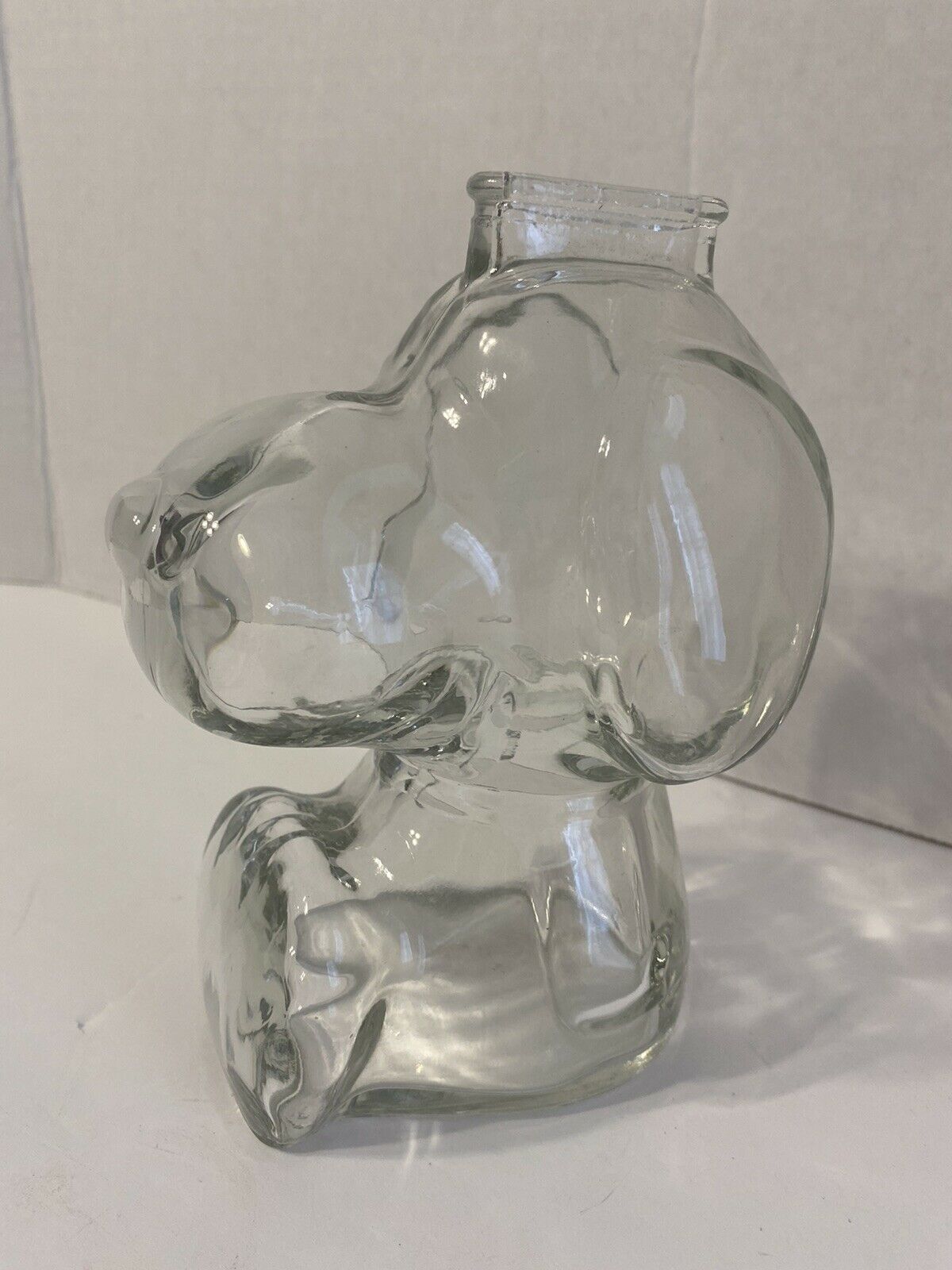 Anchor Hocking Snoopy Clear Heavy Glass Coin Bank Piggy Peanuts 6" Vintage