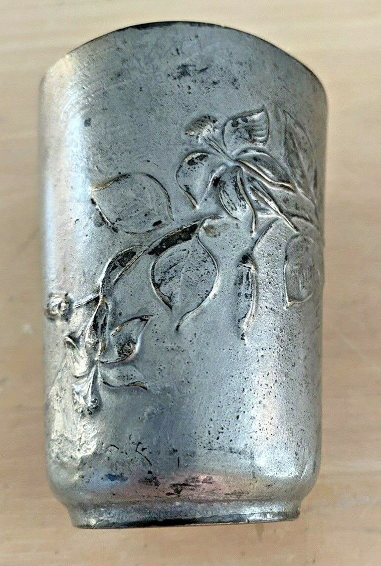 Antique Medium Size Pewter Beaker 19th Century Possibly German Floral Design Wow