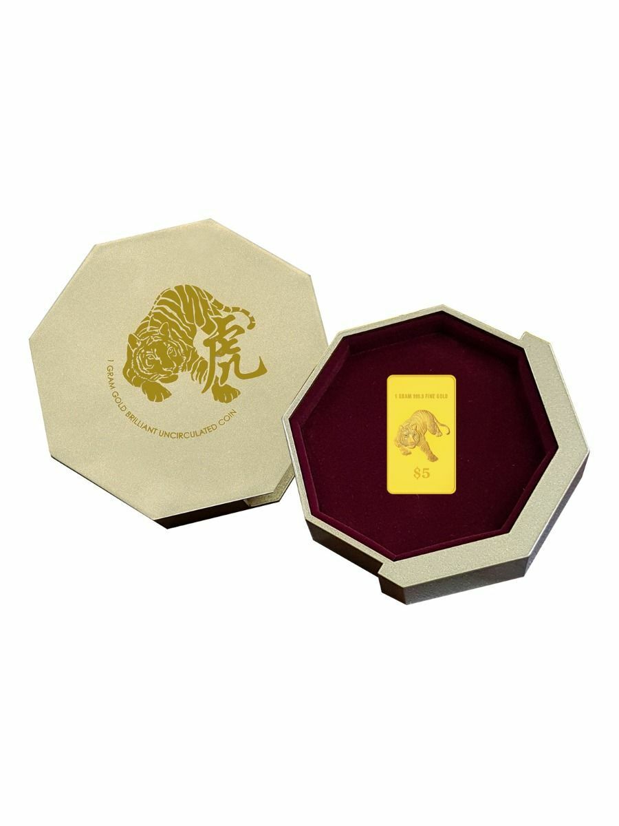 2022 Singapore Lunar Tiger 1 Gram 999.9 Fine Gold Brilliant Uncirculated Coin